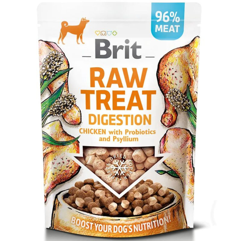 Кучешко лакомство за добро храносмилане Brit Raw Treat Digestion. Freeze-dried Chicken от Сурово лиофилизирано – 96% ПРЯСНО Пилешко месо