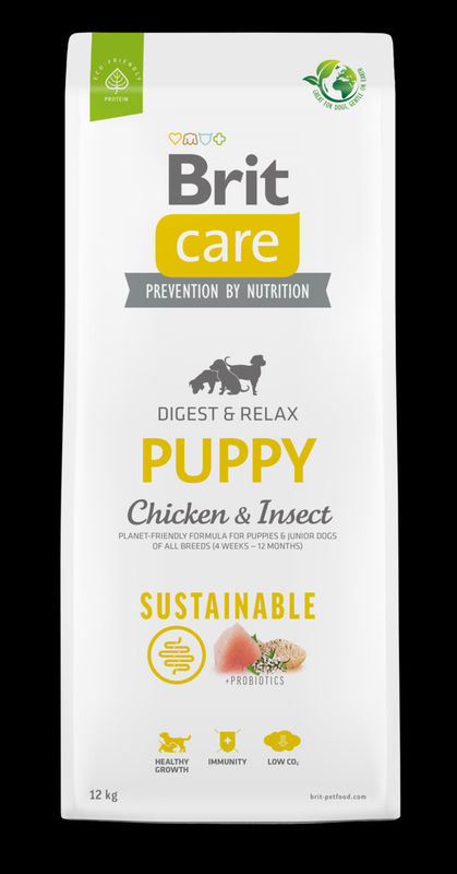 Brit Care Dog Sustainable Puppy Chicken&Insect – Супер премиум суха храна за подрастващи кученца от всички породи. С високоусвоим протеин от насекоми и пилешко месо 3 кг.