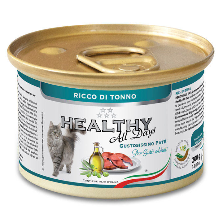 Консервирана храна за котки HEALTHY MEAT All days CAT Tuna с прясна риба тон, говеждо месо и ориз 0.200 кг.