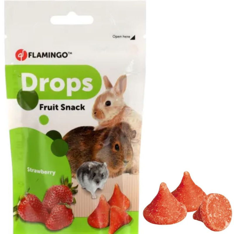 Ягодови лакомства Flamingo Strawberry drops за гризачи 75 гр.