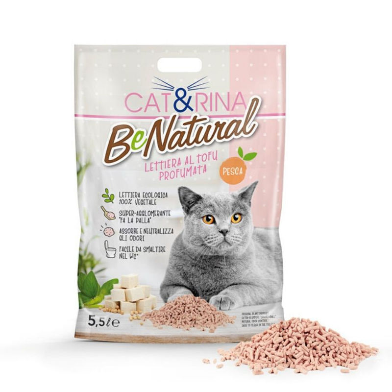 Соева котешка тоалетна Cat&Rina BeNatural ПРАСКОВА – Висока абсорбация и стягащ ефект, с аромат на праскова  5.5л.