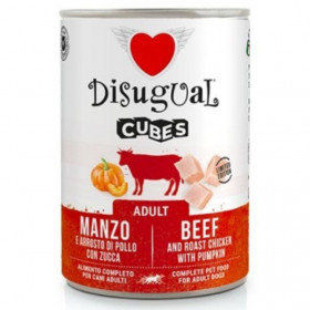 Консервирана храна за кучета Disugual Cubes Adult Roasted beef, chicken and pumpkin с Печено телешко, пилешко и тиква 400гр.
