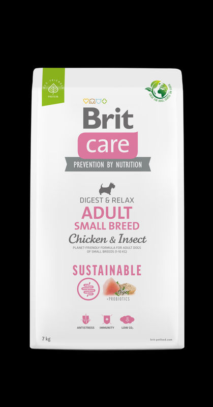 Brit Care Dog Sustainable Adult Small Breed Chicken&Insect- Супер премиум суха храна за кучета от малките породи. С високоусвоим протеин от насекоми и пилешко месо 7 кг.