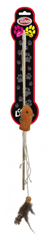 CAT-ROD-WOOD-1 Дървена въдица за котки, с пера PET NOVA, 40 см. микс 2