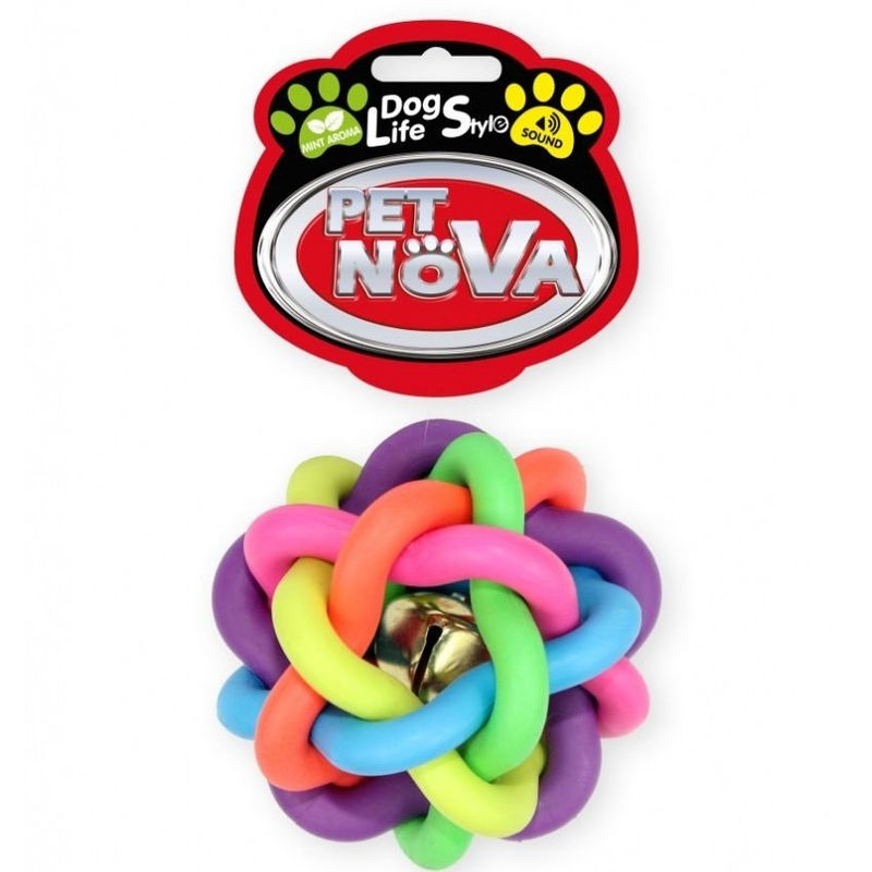 Играчка за кучета PET NOVA – цветна силиконова играчка за кучета със звънче, 6см микс