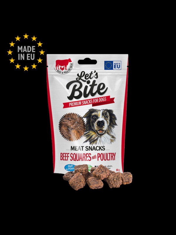 Let’s Bite Meat Snacks. Beef Squares with Poultry – лакомство от истинско месо, кубчета с говеждо и птиче месо 80 гр.