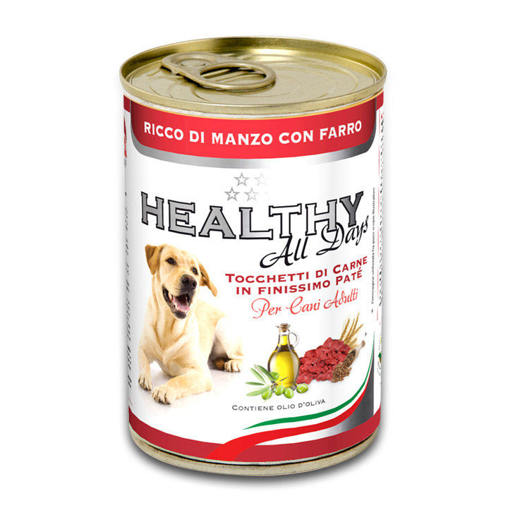 Консервирана храна за кучета HEALTHY MEAT All days Beef And Spelt с прясно говеждо месо, пилешко, пуешко и спелта 0.400 кг.