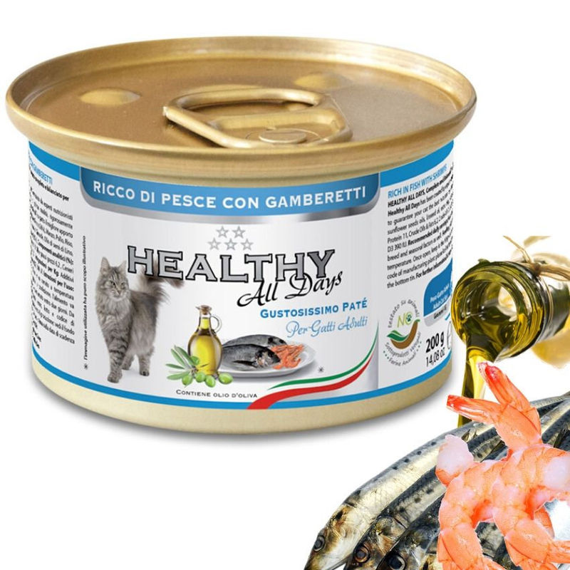 Консервирана храна за котки HEALTHY MEAT All days CAT Fish and Shrimps с прясна риба и скариди 0.200 кг. 2