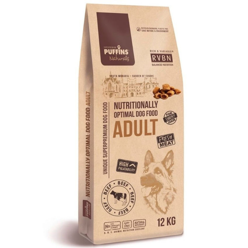 Супер премиум храна Puffins Adult Beef – за пораснали кучета от всички породи, със 76% прясно месо годно за човешка консумация 14 кг. 2