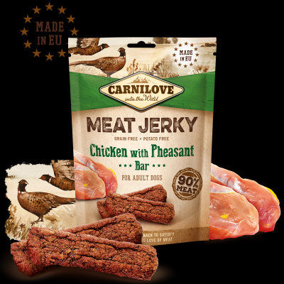 Carnilove Jerky Chicken with Pheasant Bar – кучешки лакомства под формата на вкусни барчета, с пилешко и фазан