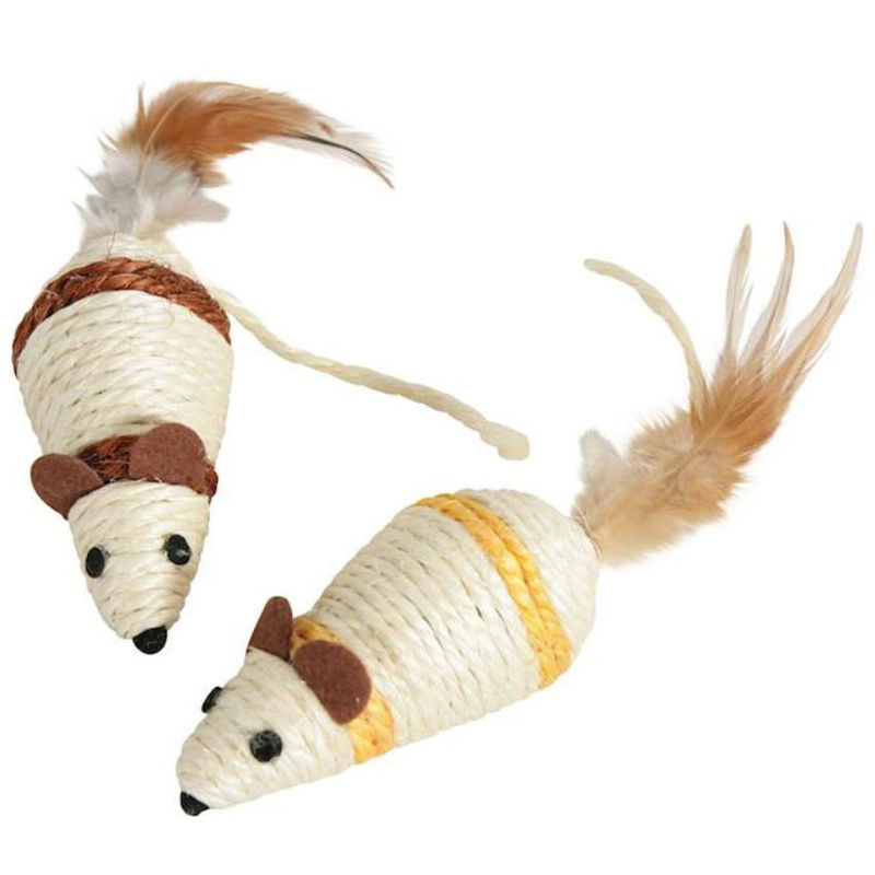 Сизалена играчка за котка ZOLUX Sisal cat toy mouse мишка с пера микс 2