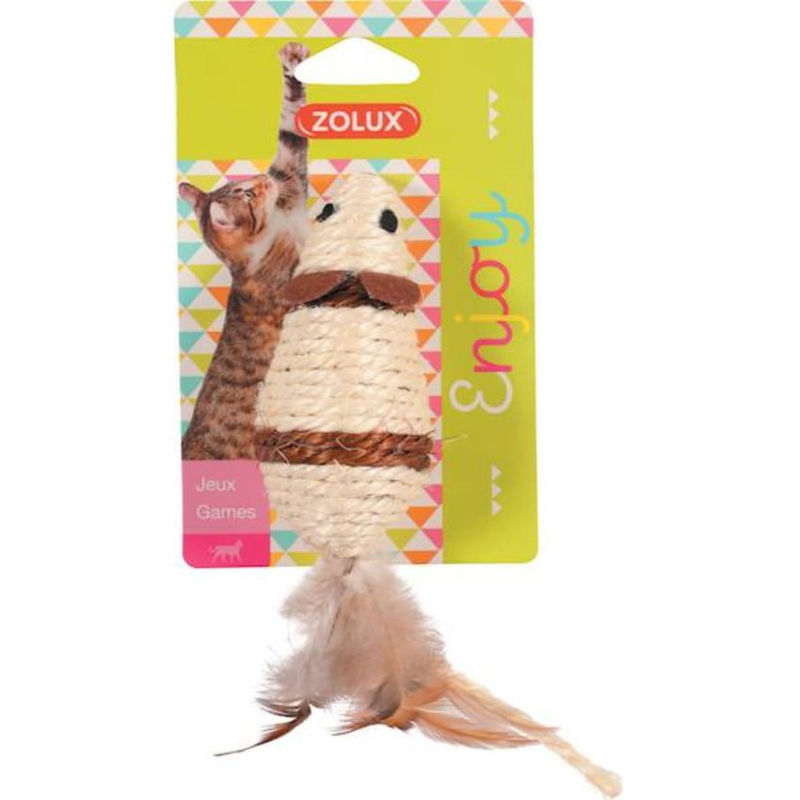 Сизалена играчка за котка ZOLUX Sisal cat toy mouse мишка с пера микс