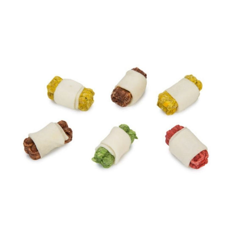 Лакомство за куче, бисквитки обвити в пресована кожа Beeztees Munchy bones wrapped with rawhide микс 2