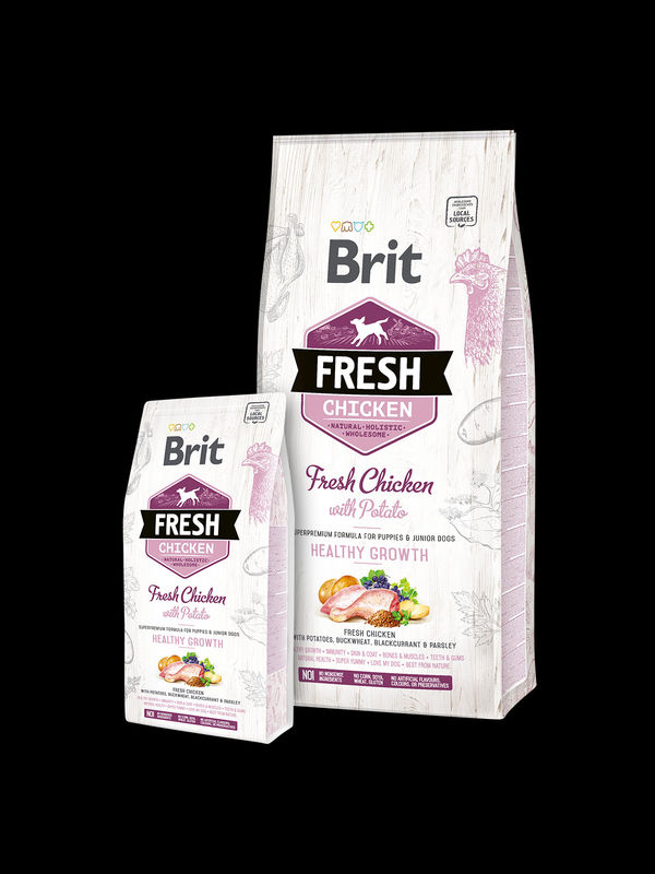 Холистична суха храна Brit Fresh Chicken with Potato Puppy Healthy Growth за подрастващи кученца, с прясно пилешко месо и картофи 12 кг.