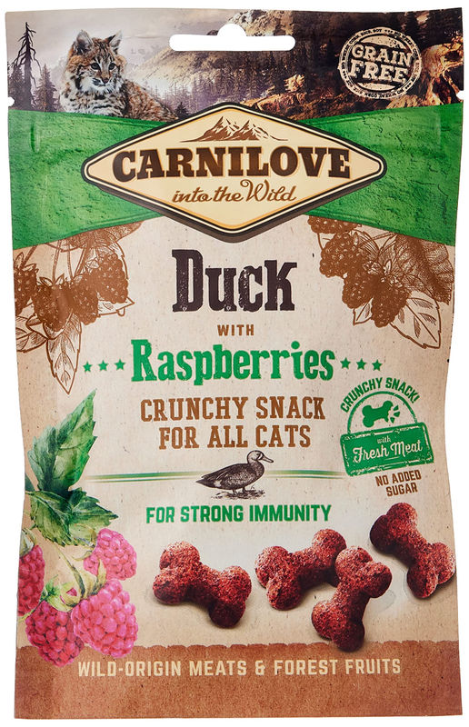 Carnilove Cat Crunchy Snack Duck with Raspberries with fresh meat – Хрупкави лакомства за котки със свежо патешко месо и горски малини 50 гр.