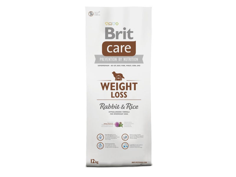 Супер премиум, хипоалергенна храна за кучета Brit Care Dog Hypoallergenic Mono Protein Weight Loss, монопротеинна, със заешко месо и бял трън 12 кг.