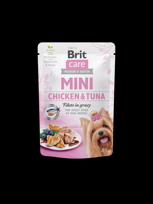 Brit Care Mini Chicken & Tuna fillets in gravy – пауч за кучета от малките породи с пилешко и риба тон 85 гр.