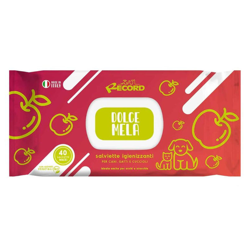 Мокри кърпи за кучета и котки RECORD WET WIPES Sweet Apple с аромат на сладка ябълка 40бр.
