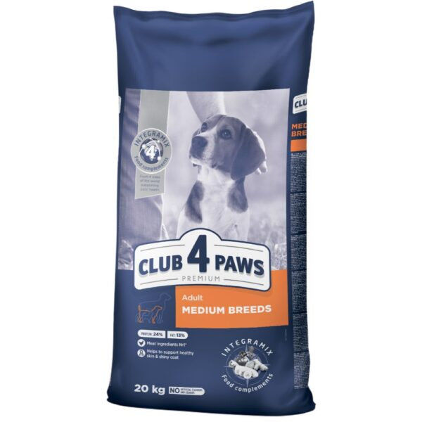 CLUB 4 PAWS DOG MEDIUM ADULT Премиум, пълноценна суха храна за възрастни кучета от средни породи с пиле