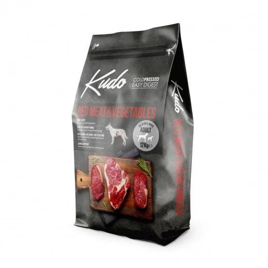 Kudo Low Grain Red Meat / Vegetables Medium-Maxi Adult 12 Kg - за средни/едри породи над 1 год (червен)